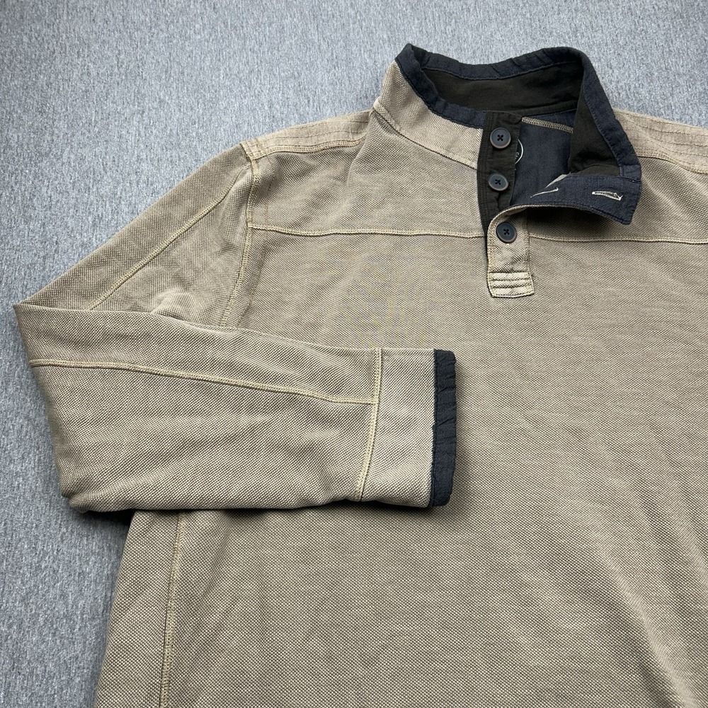 Carbon 2‎ Cobalt Henley 1/4 Button Sweatshirt Beige Mens XL Heavyweight Sweater